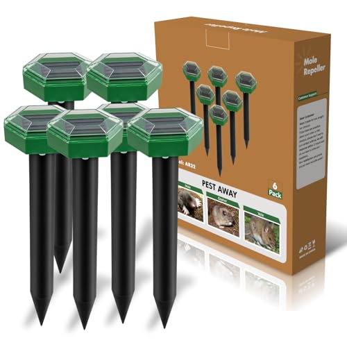 Mole Repeller for Lawns, Mole Trap Stakes with Sonic Pulse Wave, Waterproof Outdoor Gopher Repellent Solar Powered Vole Repellent Spikes Protect Your Garden & Lawn