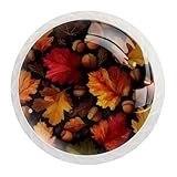 Lot de 12 boutons de tiroir ronds en cristal avec vis, motif feuilles d'érable et glands