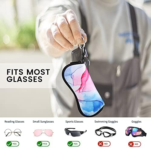 molshine 2 Pieces Soft Sunglasses Case,Neoprene Zipper Glasses Pouch,Portable Eyeglasses Bag with Hook for Women Men