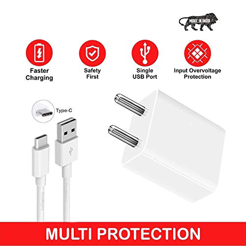 Image of 5W to 18W Charger for Vivo Y21T / Y 21 T Charger Original Adapter Like Wall Charger | Mobile Charger | Fast Charger | Android USB Charger With 1 Meter USB Type C Charging Data Cable (3 Amp, TWE14, White)