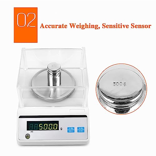 Balanza analítica Digital con protección contra el Viento y función de conteo, precisión de 0,001 g, para Uso en Cocina, joyería e investigación, 500 g/0,001 g
