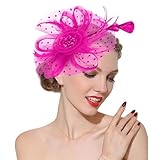 Fascinators 20s 50s Hat Pillbox Hat Cocktail Tea Party Headwear with Veil for Girls and Women (One Size, A-Rose red)