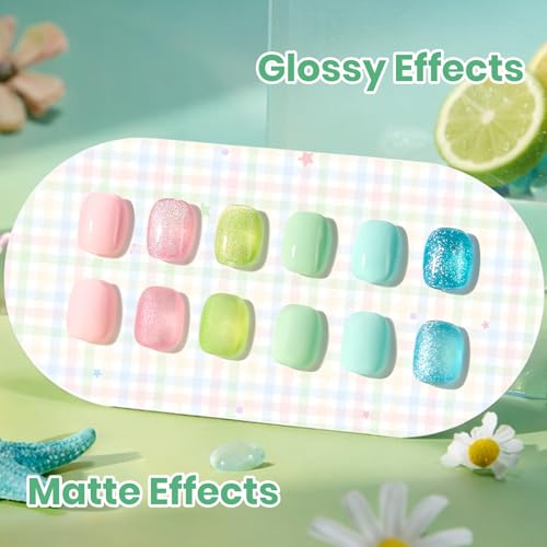 Image of Beetles Hema Free Gel Polish Set, 15 ML 6 Colors Pastel Cat Eye Pink Green Blue Glitter Gel Nail Polish Kit Soak Off UV Nail Art DIY at Home Salon Spring Summer Gift for Women