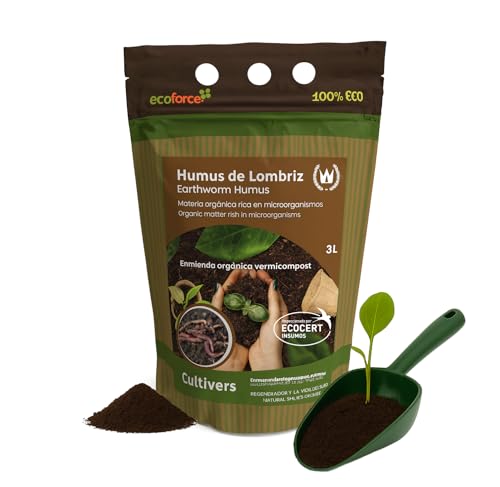 CULTIVERS Humus de Lombriz Ecológico 3 L Universal Abono para Plantas y Huerto | Fertilizante Orgánico Natural Mejora el Suelo Estimula el Crecimiento y Aumenta la Producción de los cultivos