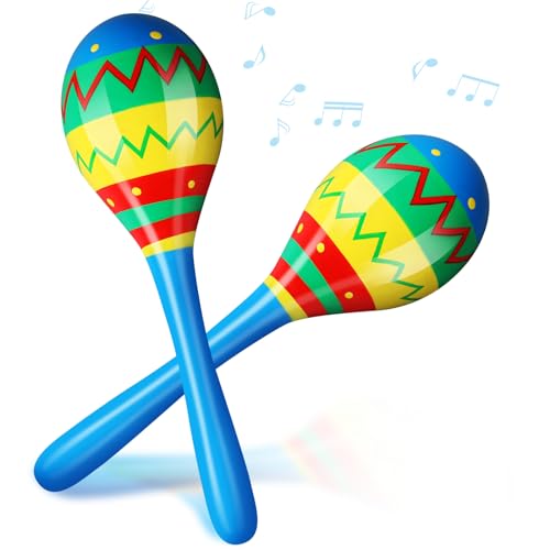 Relaxgiant 7.87 Inches Fiesta Wooden Maracas 2 Pcs Noisemaker for Mexican Fiesta Musical Maracas Party Mexican Birthday Christmas Cinco De Mayo Party(Blue)