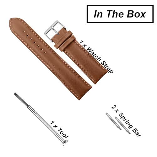 Image of DBLACK ''NAGATA'' Leather Watch Strap, Fully Stitched Matte Finish Watch Belt / / For 18mm, 20mm, 22mm, or 24mm Full-Padded Watch Band (Choose Your Size & Color)