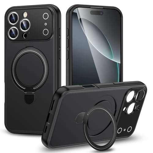 Coque iPhone 16 Pro noire anti-chute silicone rigide anneau de maintien