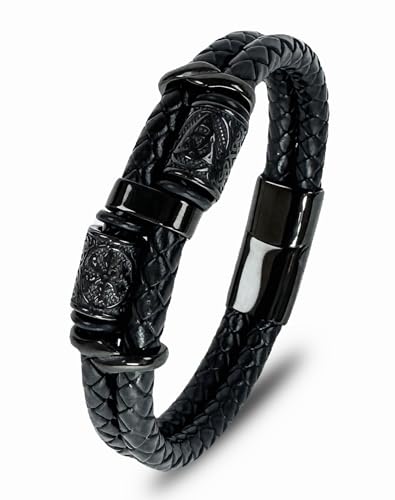 Anvy Lunda Viking Compass Celtic Knot Bracelet, Mens 14K Black