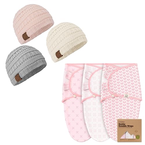 Image of KeaBabies 3-Pack Baby Beanies, Baby Hats 0-6 Months and 3-Pack Baby Swaddle Sleep Sacks - Newborn Hats, Newborn Swaddle Sack, Baby Boy Hats, Ergonomic Baby Swaddles 0-3 Months - Baby Girl Hats