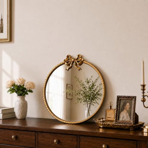 Image of 16 Inch Gold Circle Mirror, Round Gold Mirror, Vintage Wall Mirror Decor