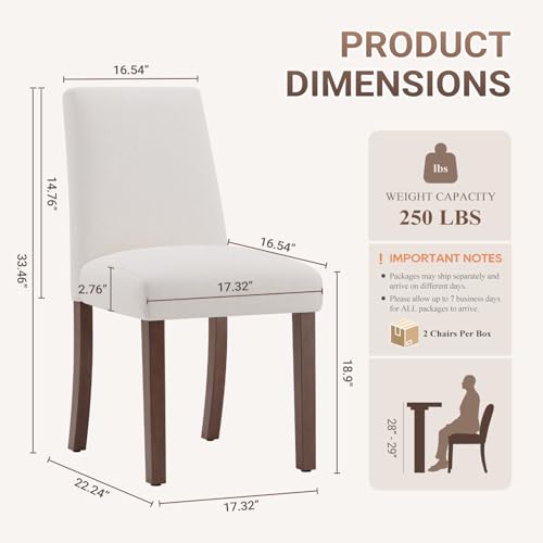 Image of Upholstered Dining Chairs Set of 4, Mid-Century Dining Room Chairs with Wooden Legs, Farmhouse Fabric Parsons Chairs for Small Space Restaurant & Cafe- Light Beige