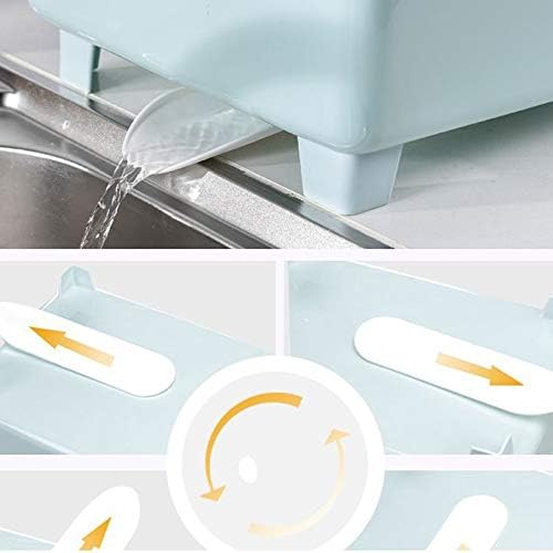 Kitchen Portable Drain Rack with Rotatable Nozzle, Plastic Cutlery Rack with Lid, Heat-resistant and Non-slip