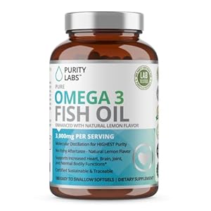Purity Labs Omega 3 Fish Oil 3000mg – Vegan Supplements for Heart and Brain Health – Immune Support Supplement  – 180 Softgels