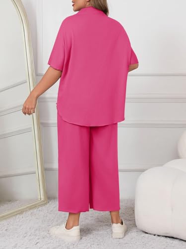 Image of Beautife Women's Plus Size 2 Piece Outfits 3 /4 Batwing Sleeve Capelet Crew Neck Pullover Top Wide Leg Pants Lounge Set