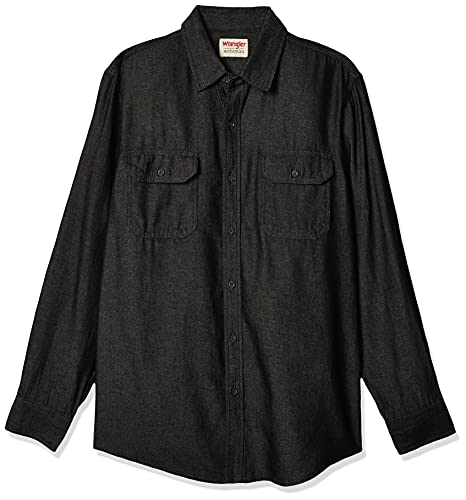 Wrangler Authentics Men's Long Sleeve Classic Woven Shirt, Black Denim, X-Large