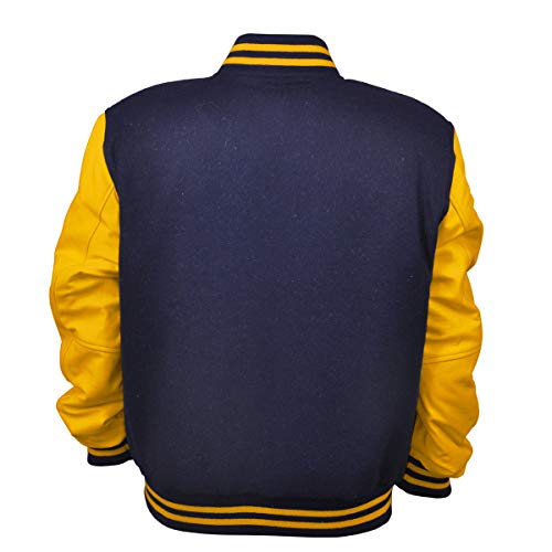 Image of Deckra Men's Varsity Jacket Genuine Leather Sleeve and Wool Blend Letterman Boys College Varsity Jackets XS-5XL