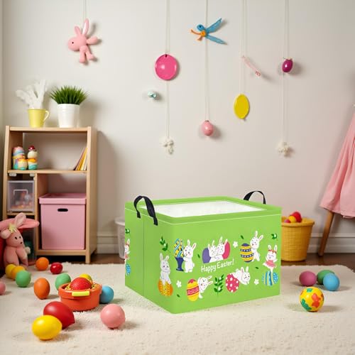 Image of Rectangular Easter Basket Easter Gift Basket for Kids Baby Storage Basket Cute Toy Storage Bin Organizer Shelf Book Basket Easter Room Decor(Green Easter Basket)