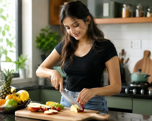 Image of Professional Chef Knife -8 Inch Japanese Style Kitchen Knife with Stainless Steel Blade & Wood Handle-Ultra Sharp Multipurpose for Vegetables & More (Dot Knife)