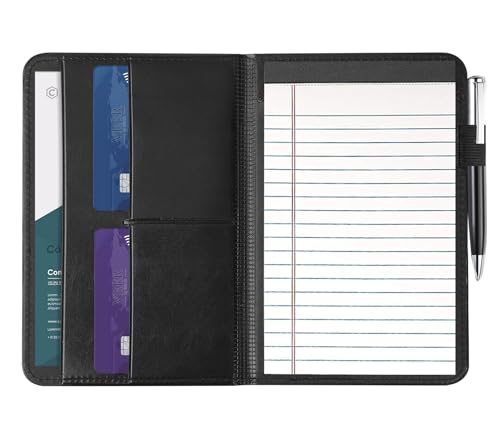 Lcjtop Pasta organizadora de documentos A5 com bloco de notas forrado recarregável, portfólio de pas