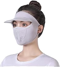 Sun Protection Face Cover Visor Cap with Mask, UV Protection Cycling Hat, Breathable Summer Outdoor Sports Cap with Elastic Ear Straps White