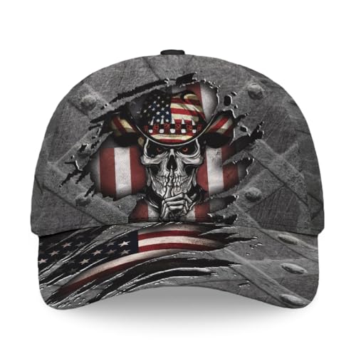 Image of Cowboy Skull Cap for Men, Us Flag Skeleton Reaper Gothic Horror, Adjustable Hats Fashion Accessories for Men Women