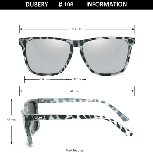 DUBERY Retro Square Polarized Sunglasses for Men Women UV400 Protection Classic Trendy Sun Glasses D1083