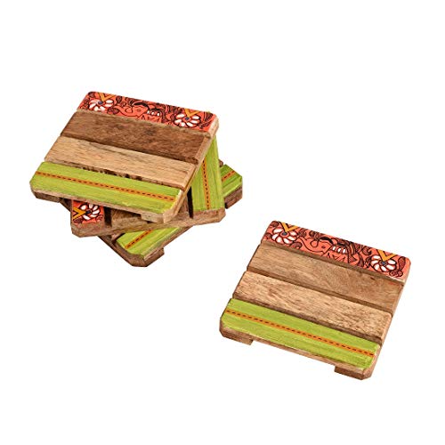 Image of Aakriti Art Creations Hand Painted Square Multicolor Coaster (Set of 4)