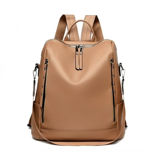 Mochila Bolsa Feminina Couro Pu Moderna Elegante Espaçosa Notebook (Cáqui)