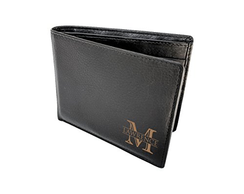 Corner Monogram Initial Engraved Personalized One Black Wallet Personalized Men's Bifold Leather RFID Blocking Wallet for Groomsman Best Man Wedding Party Gift2