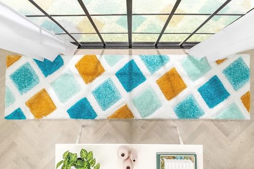 Image of Designer Shaggy Runner - 2x6 ft Soft Rug for Entryway and Living Room with Modern Pattern and Cozy Feel
