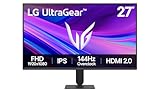 LG Ultragear G4 Gaming Monitor 27G411A-B, 27 Inch, 1080p, 144Hz Overclocked, 5ms, IPS Display, HDR 10, NVIDIA G-Sync Compatible & AMD FreeSync, Smart Energy Saving, DisplayPort, HDMI