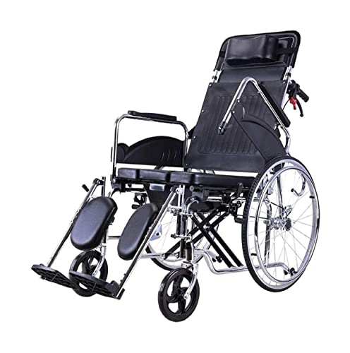 Silla de ruedas Lightweight Wheelchair Folding Aluminium Travel Wheelchair 170° Adjustable Recliner Manual Self Propelled Wheelchair w/Removable Footrests Armrest for Elderly Users Wheel Chair
