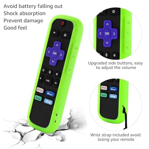 Image of 2 Pack Remote Cover for Roku, Battery Cover for TCL Roku Smart TV Steaming Stick Remote, Silicone Protective Case Universal Sleeve Skin Glow in The Dark Green Blue with Lanyards
