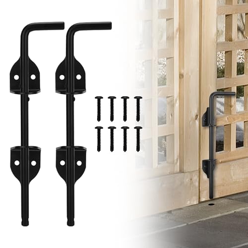 Image of 12 inch Heavy Duty Cane Bolt, Double Gate Latch with Black Finish, 2 Way Gate Drop Rod for Wood PVC Vinyl Metal Fences Gates, Double Doors-2 Pack