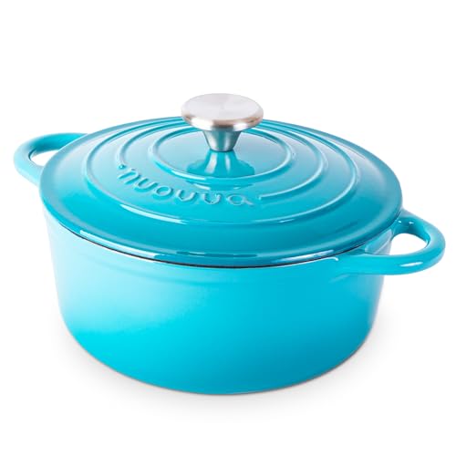 Casseruola in Ghisa Smaltata, Pentola Olandese Antiaderente con Coperchio, Induzione/Gas/Forno, Cottura Omogenea – 2.9 Liter 24cm Blu – da Nuovva