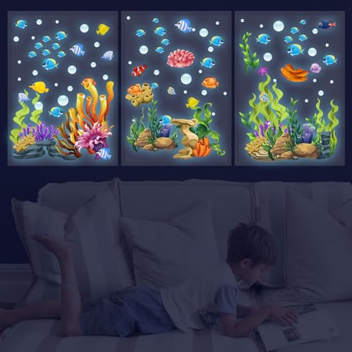 Calcomanías luminosas bajo el mar para pared de dormitorio infantil 8