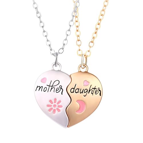 Mother and Daughter Necklaces for 2 Gold Silver Moon Star Matching Heart Necklaces for Mom Daughter Christmas Valentines Birthday Gifts from Mom Mama Mommy Moms Mothers Day Gift