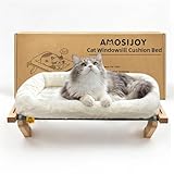 AMOSIJOY Cat Sill Window Perch Sturdy Hammock Window Seat with Cushion Bed Cover, Wood & Metal Frame for Large Cats, Easy to Adjust Cat Bed for Windowsill, Bedside, Drawer and Cabinet(Cushion Bed)