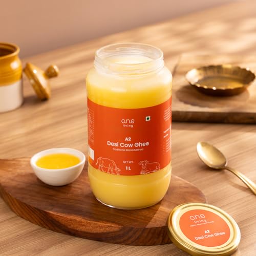 Image of A2 Desi Cow Ghee 1L, Traditional Bilona Method Ghee, Pure Natural, Healthy, Organic Desi Ghee, Perfect for Cooking, Glass Jar, 1L
