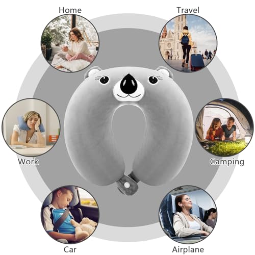 Litimkat Oreiller Cervical Pour Enfantsoreiller De Voyage Portable Oreiller En Mousse A Memoire De Forme En Forme De Uvoyage Aviontrain Bureaumotif Animal Mignontaie Doreiller Amovible Gris