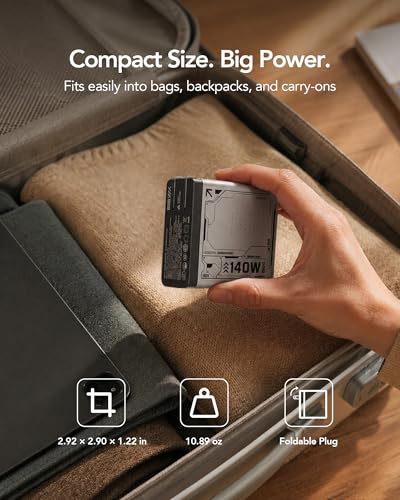 Image of Mfish E-Rhino 140W USB-C Charger, True PD 3.1 GaN Fast Charger, 4-Port (3 USB-C + 1 USB-A) Foldable Plug Power Adapter for MacBook Pro 16 inch, iPhone 17 /16, iPad, Galaxy, Tablet, Laptop, Grey