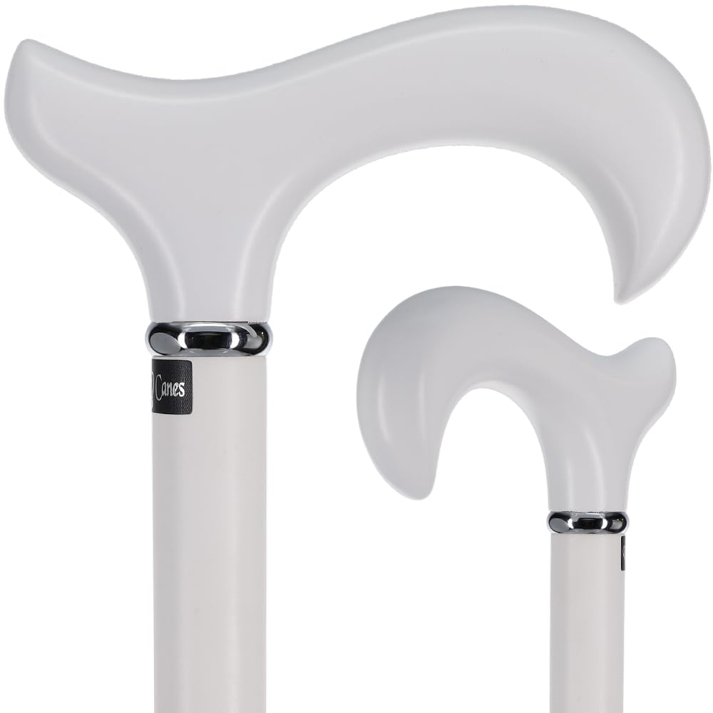 Elegant White Beechwood Derby Handle Walking Cane with Silver Collar – Stylish Cane for Women & Canes for Men – Ergonomic Grip Walking Cane for Men and Women