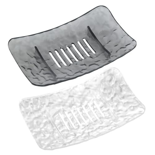 PapakeNook Plastic Soap Dish, Self Draining Set of 2 Black and White - Soap Holder for Shower, Bathroom and Kitchen - Easy to Clean, Stays Dry (5.94