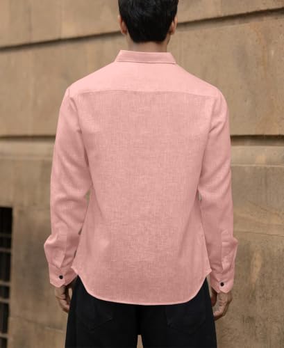 Image of NexaFlair Men's Shirt Regular Fit Solid Pattern Linen Cotton with Long Sleeve Collared Neck Standard Length and Button Down Closure Type | Mens Casual Shirts | Man's Formal Shirts