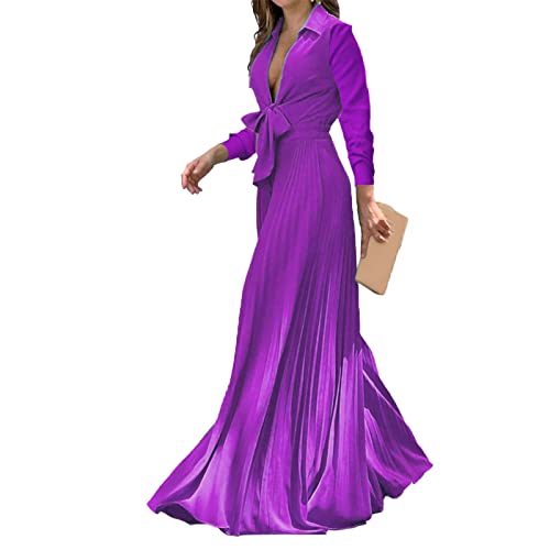 Mono de mujer de manga larga ancho - Mono con solapa plisada Onesie profundo escote en V de una pieza con solapa, traje de cóctel, vestidos de noche, traje de negocios, traje informal de boda, morado,