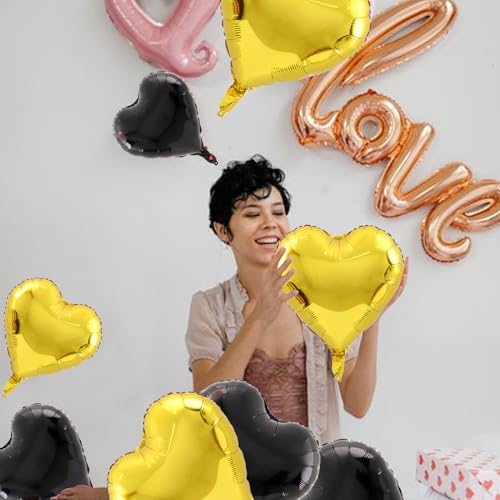 Image of Gold Heart Balloons,18inch Bright Gold Heart Shaped Foil Balloons 12Pcs Helium Mylar Balloon for Anniversary Wedding Engagement Birthday Party Baby Shower Decorations