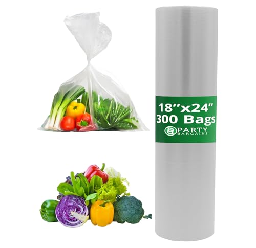 Party Bargains 18" x 24" Plastic Produce Bags on a Roll - 300 Pieces Bread and Grocery Clear Bag, Convenient Pack