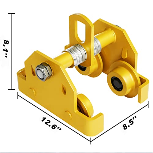 HONYTA 6600LBS Manual Trolley 3 Ton Capacity,Push Beam Trolley,I-Beam Flange Width 3.9 Inch - 5.5 Inch,Dual Wheels Hoist for Straight Curved I Beam