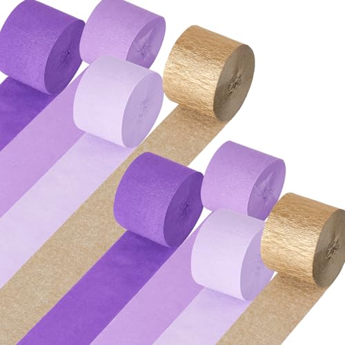 Purple Gold Party Decorations 8 Rolls Purple Gold Crepe Paper Streamers for Birthday Anniversary Bridal Shower Wedding Lavender Graduation Mardi Gras Decorations 1.8 Inch x 82 Ft/Roll
