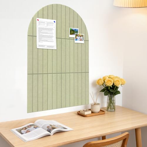 Large Arched Felt Bulletin Board 35" x 24",Cork Board Alternative - 6 Customized Felt Wall Tiles with Push Pins, Cork Boards for Walls Pin Board for Office & Home Panels - Sage Green
